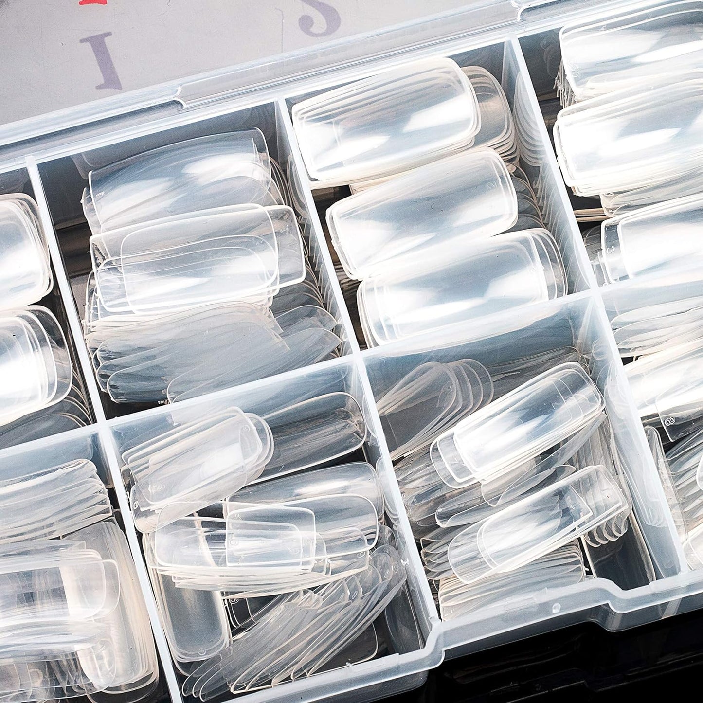 Full Cover Acrylic False Nail Tips, 500PCS Fake Nail Shape Artificial False Nails Tips 10 Sizes with Case for Nail Art Salons and Home DIY(Clear)