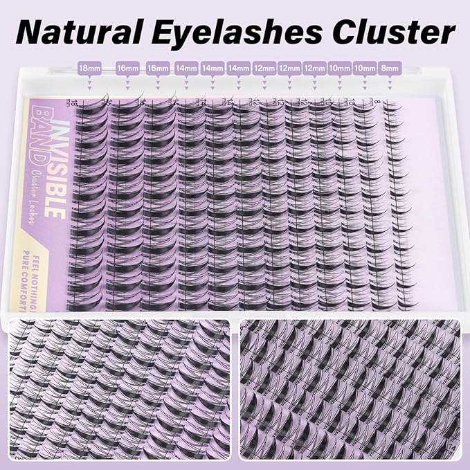 B&Q Fairy Lash Clusters Invisible Band False Eyelashes Clusters Natural Cluster Eyelash Extensions Comfortable Individual Lashes Extension DIY Soft Eyelash Clusters（Fairy-16mm）