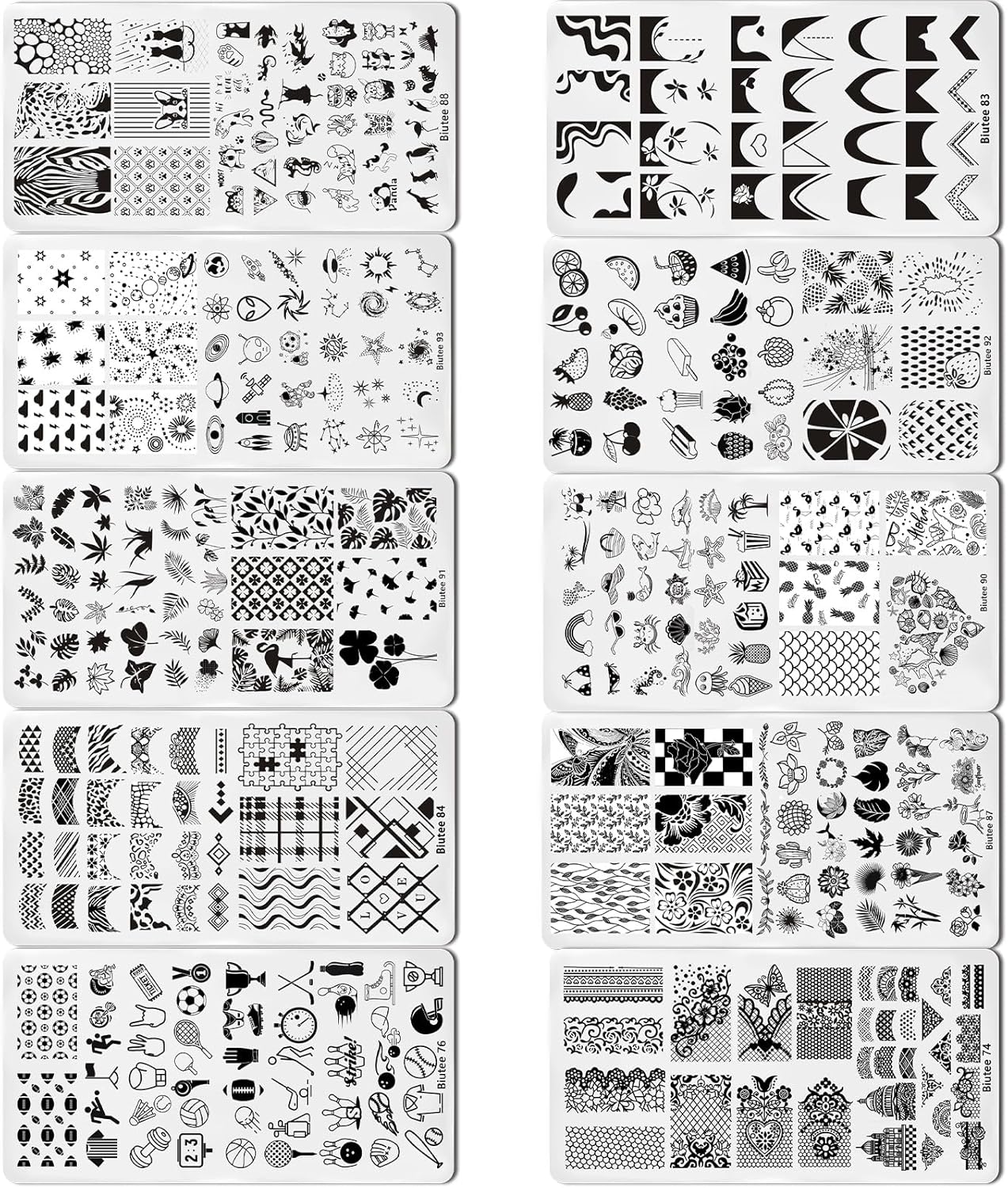 Biutee Nail Stamping Plates Set 8pcs Nail Stamping Polish Gel, 10pcs Nail Stamper Kit with Stamper, Nail Art Plates Set for Women Girls DIY Salon & Home