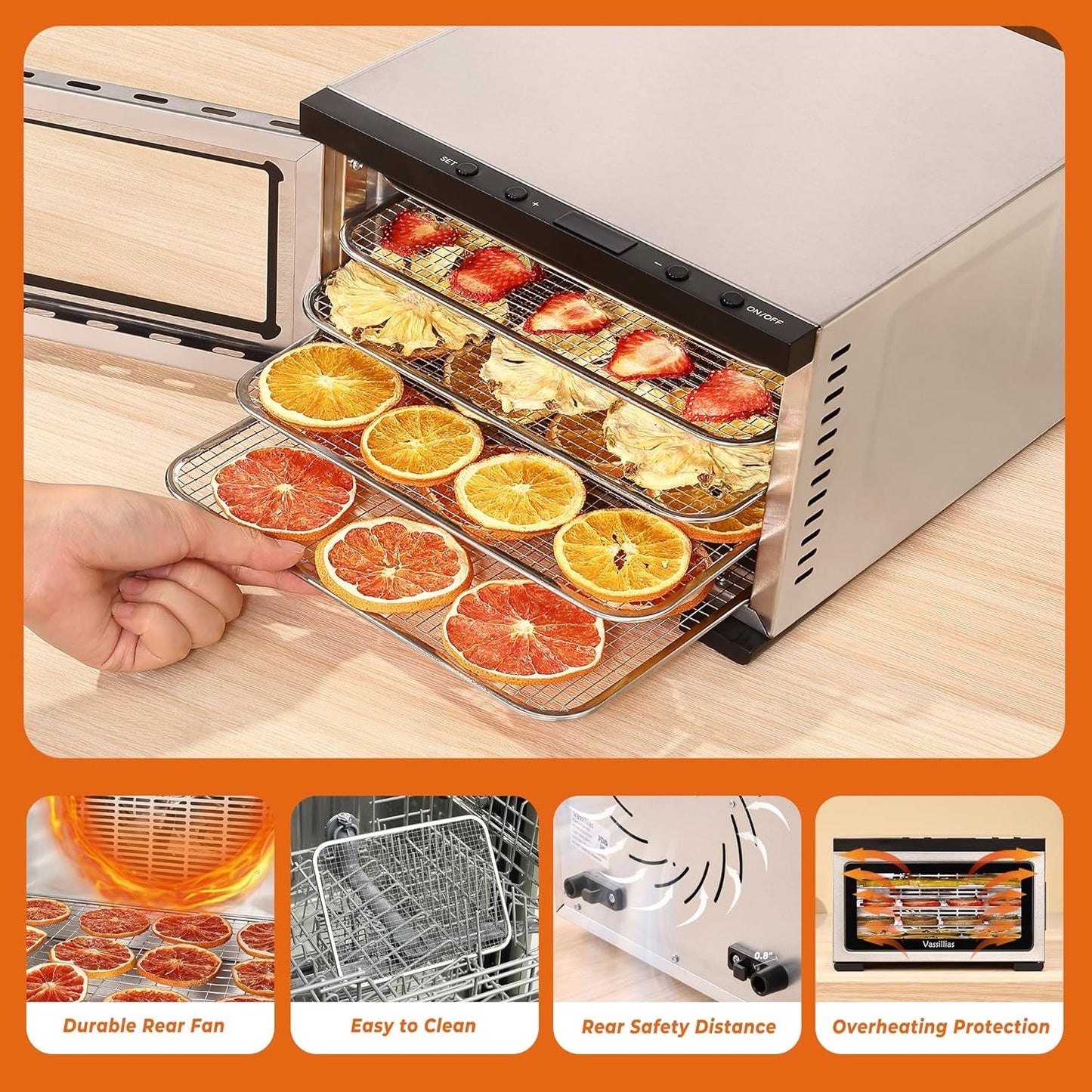 Food Dehydrator Machine - 5 Stainless Steel Trays, Digital Adjustable Timer, 400W, 176°F, Temperature Control, Mini Dryer for Jerky, Herb, Meat, Beef, Fruit and Dog Treats, Model 2015YJ, Silver