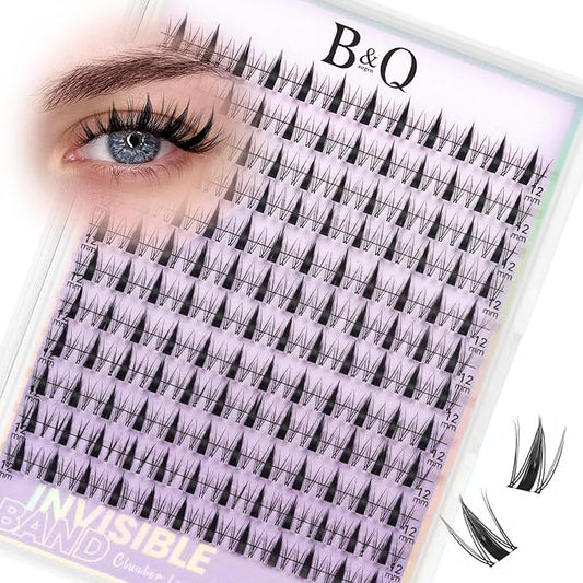 B&Q Fairy Lash Clusters Invisible Band False Eyelashes Clusters Natural Cluster Eyelash Extensions Comfortable Individual Lashes Extension DIY Soft Eyelash Clusters（Fairy-12mm）