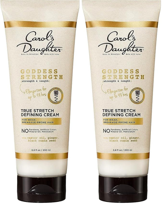 Carol's Daughter Goddess Strength True Stretch Defining Hair Cream For Waves,Coils and Curls,Curl Defining Cream with Castor Oil,6.8 Fl Oz,(Pack of 2)