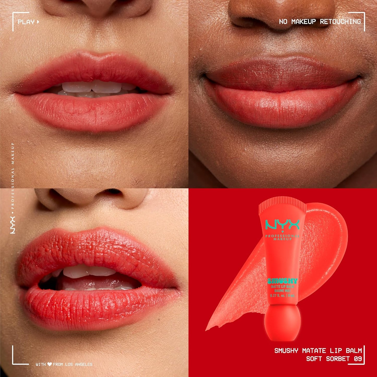 NYX PROFESSIONAL MAKEUP Smushy Matte Lip Balm, Tinted Lip Moisturizer with Soft, Matte Finish - Soft Sorbet (Orange)