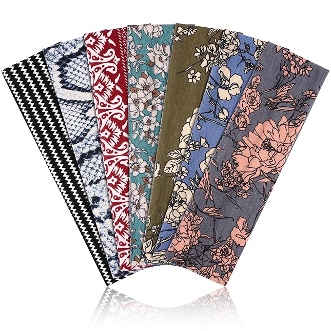 Headbands for Women, Stretchy Non Slip Soft Cotton Cloth Hair Bands for Sports, Workout, Yoga and Running, 7pcs