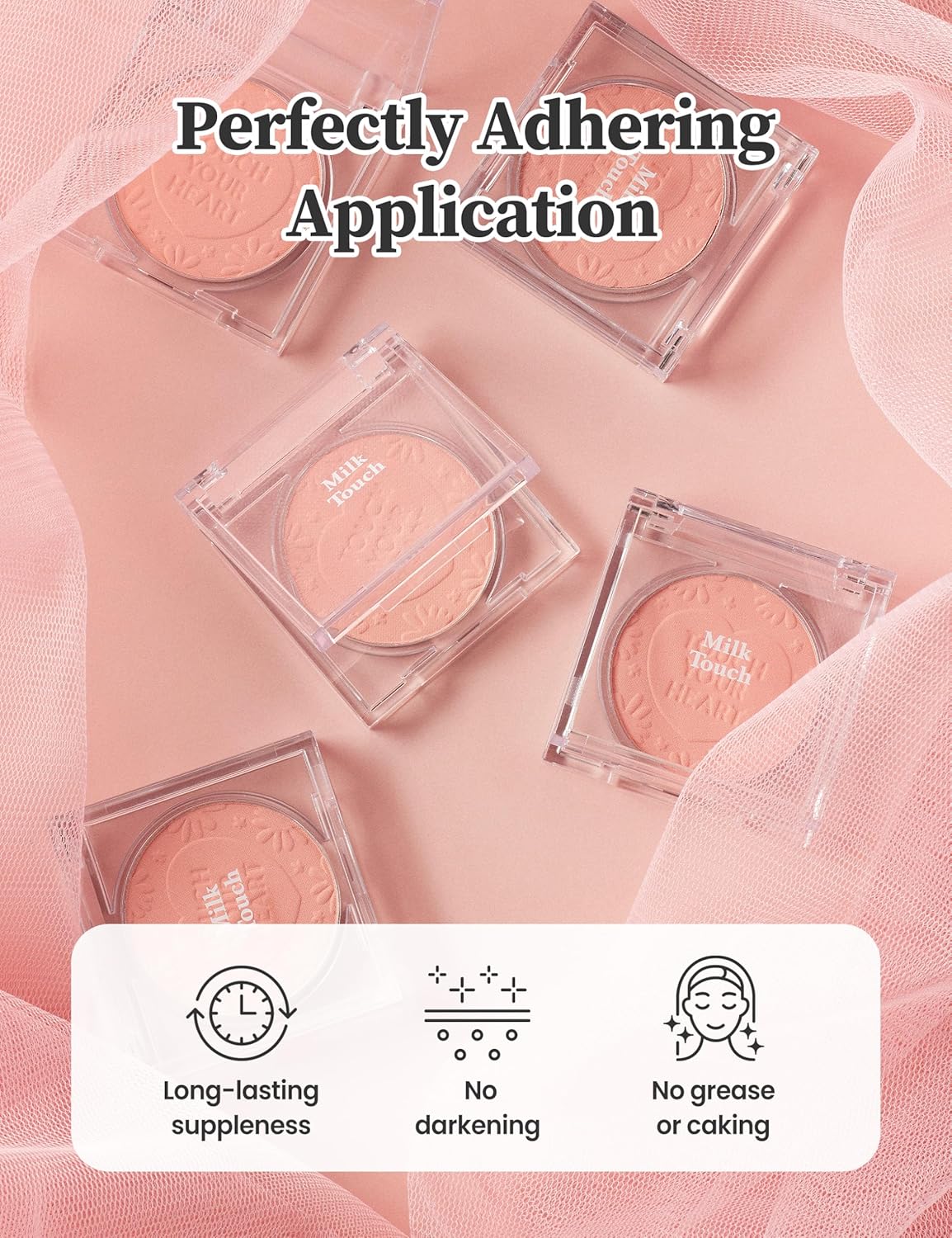 MILKTOUCH Touch My Cheek in Bloom Blush Sweet Grapefruit | Face Blushes Compact Powder Makeup | Shimmer Powder Blush Oil Absorbing Powder Compact | Face Powder for Oily Skin Korean Blush (0.18 oz)