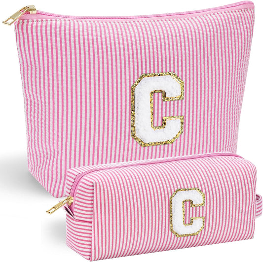 YOOLIFE Preppy Makeup Bag for Women - Personalized Cute Makeup Pouch for Girlfriend Bridesmaid Wife | Cosmetic Travel Toiletry Bag for Friend | Birthday Gift Idea for Her Mom Preppy Stuff Pink C