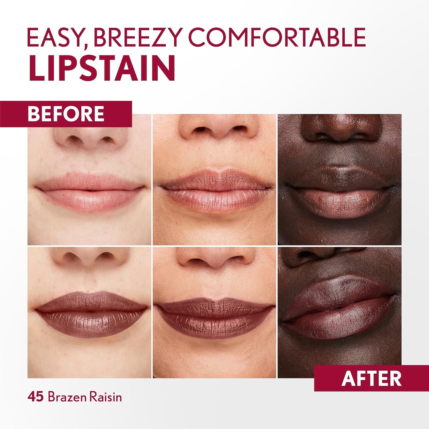 COVERGIRL Outlast, 45 Brazen Raisin, Lipstain, Smooth Application, Precise Pen-Like Tip, Transfer-Proof, Satin Stained Finish, Vegan Formula, 0.06oz