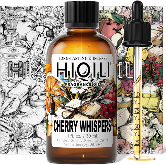 HIQILI Cherry Whispers‌ Fragrance Oil for Soap, Candle Making, Inspired by E.scd Cherry in-t.Air, Wool Dryer Balls, Home Luxury Scents for Laundry & Bathroom Use - 1 Fl Oz