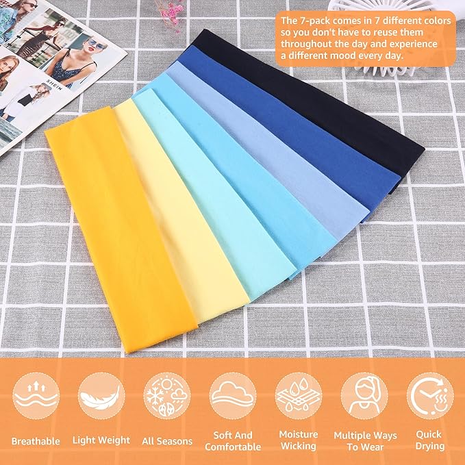 Headbands for Women, Stretchy Non Slip Soft Cotton Cloth Hair Bands for Sports, Workout, Yoga and Running, 7pcs
