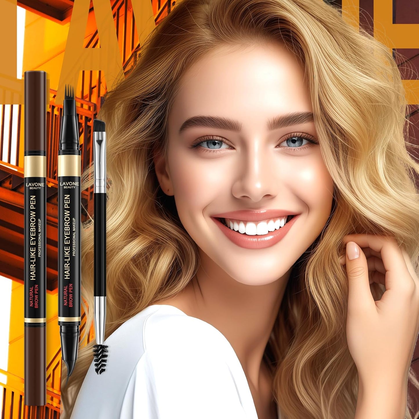 LAVONE Eyebrow Pen, 2-in-1 Eyebrow Pencils for Women with 4 Tip Microblading Eyebrow Pencil and Curved Precise Brow Pencil, Waterproof Eyebrow Pencil Create Full, Natural Hair-Like Brows, Soft Brown