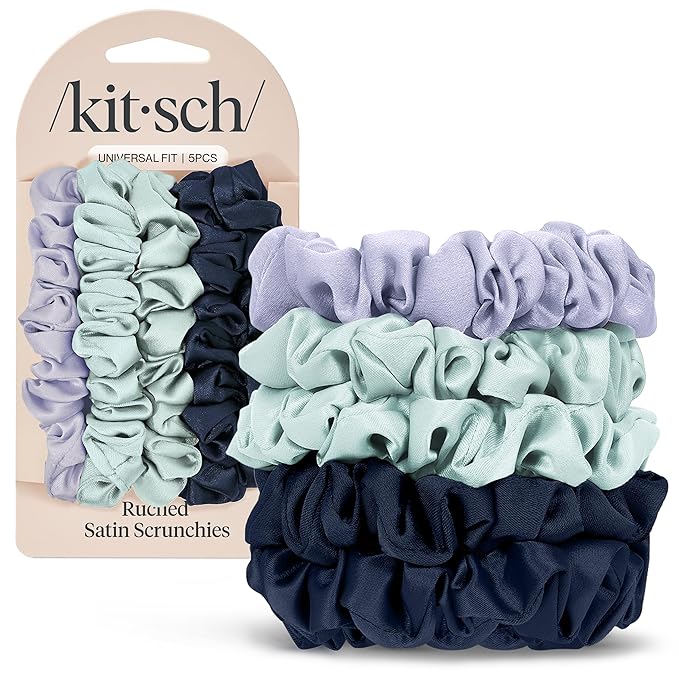 Kitsch Ruched Satin Scrunchies for Women - No Crease, Frizz-Free Sleep | Softer Than Silk Scrunchies Gentle On Hair Scrunchies for All Hair Types | Stylish Hair Accessories - Garden Bouquet, 5pcs