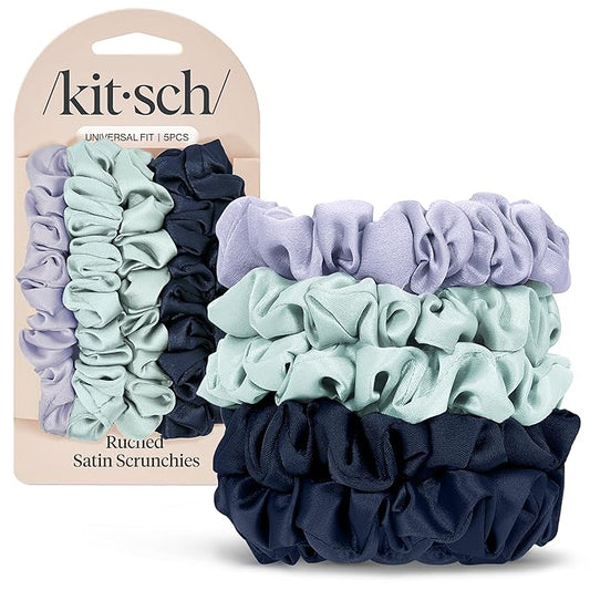 Kitsch Ruched Satin Scrunchies for Women - No Crease, Frizz-Free Sleep | Softer Than Silk Scrunchies Gentle On Hair Scrunchies for All Hair Types | Stylish Hair Accessories - Garden Bouquet, 5pcs