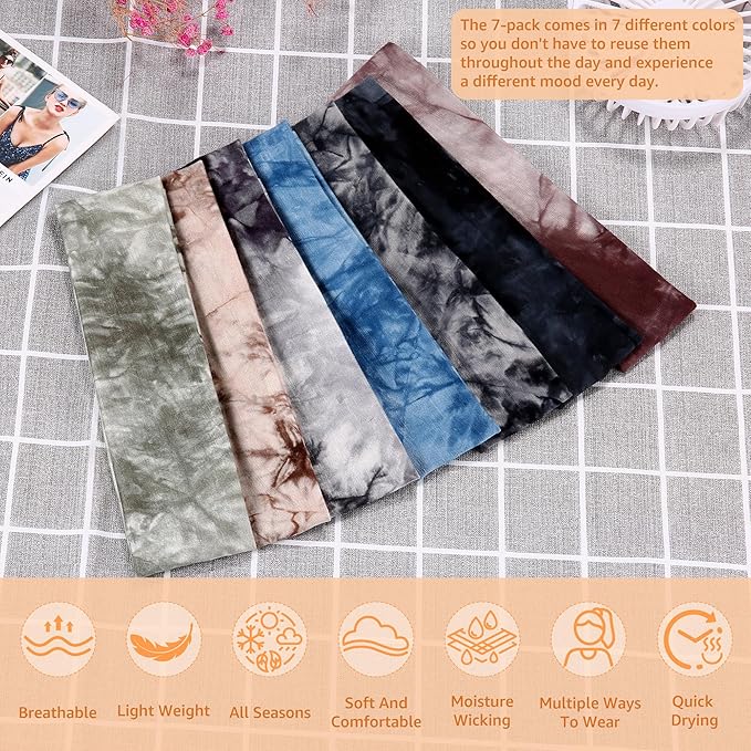 Headbands for Women, Stretchy Non Slip Soft Cotton Cloth Hair Bands for Sports, Workout, Yoga and Running, 7pcs