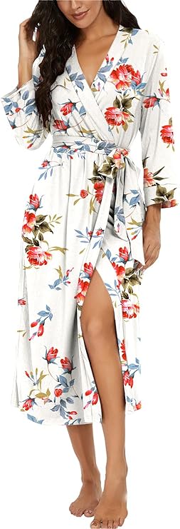 VINTATRE Women Kimono Robes Long Knit Bathrobe Lightweight Soft Knit Sleepwear V-neck Casual Ladies Loungewear