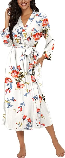 VINTATRE Women Kimono Robes Long Knit Bathrobe Lightweight Soft Knit Sleepwear V-neck Casual Ladies Loungewear