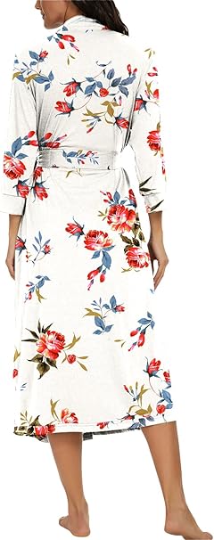 VINTATRE Women Kimono Robes Long Knit Bathrobe Lightweight Soft Knit Sleepwear V-neck Casual Ladies Loungewear